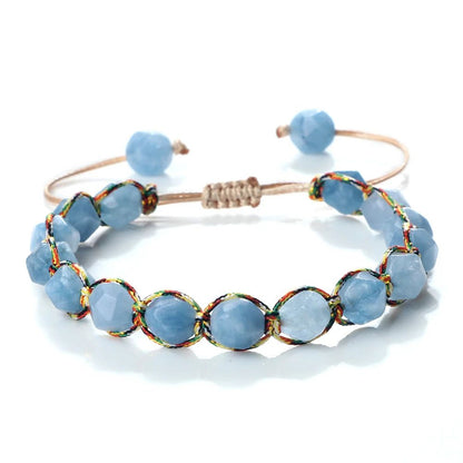 Sun Glow yellow agate bracelet – Handmade braided stone bracelet with 8mm faceted beads