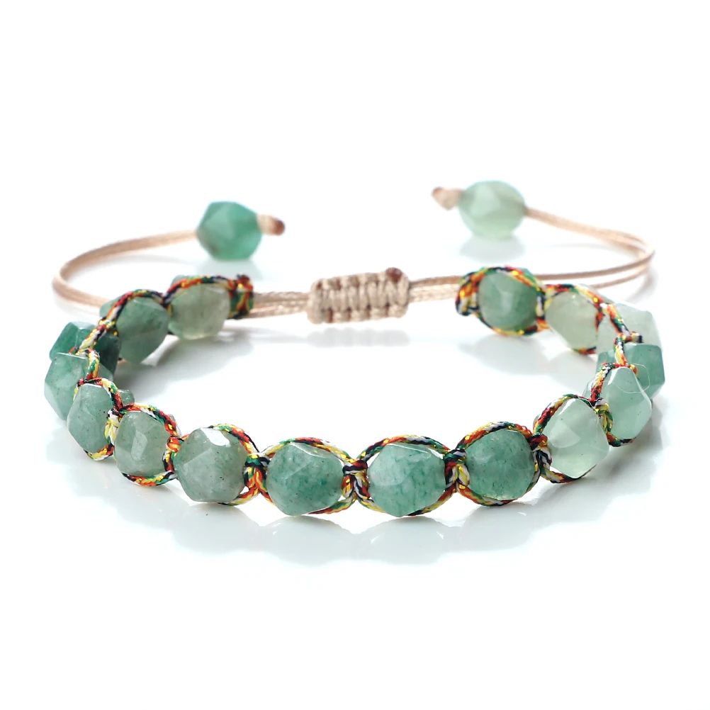 Sun Glow yellow agate bracelet – Handmade braided stone bracelet with 8mm faceted beads