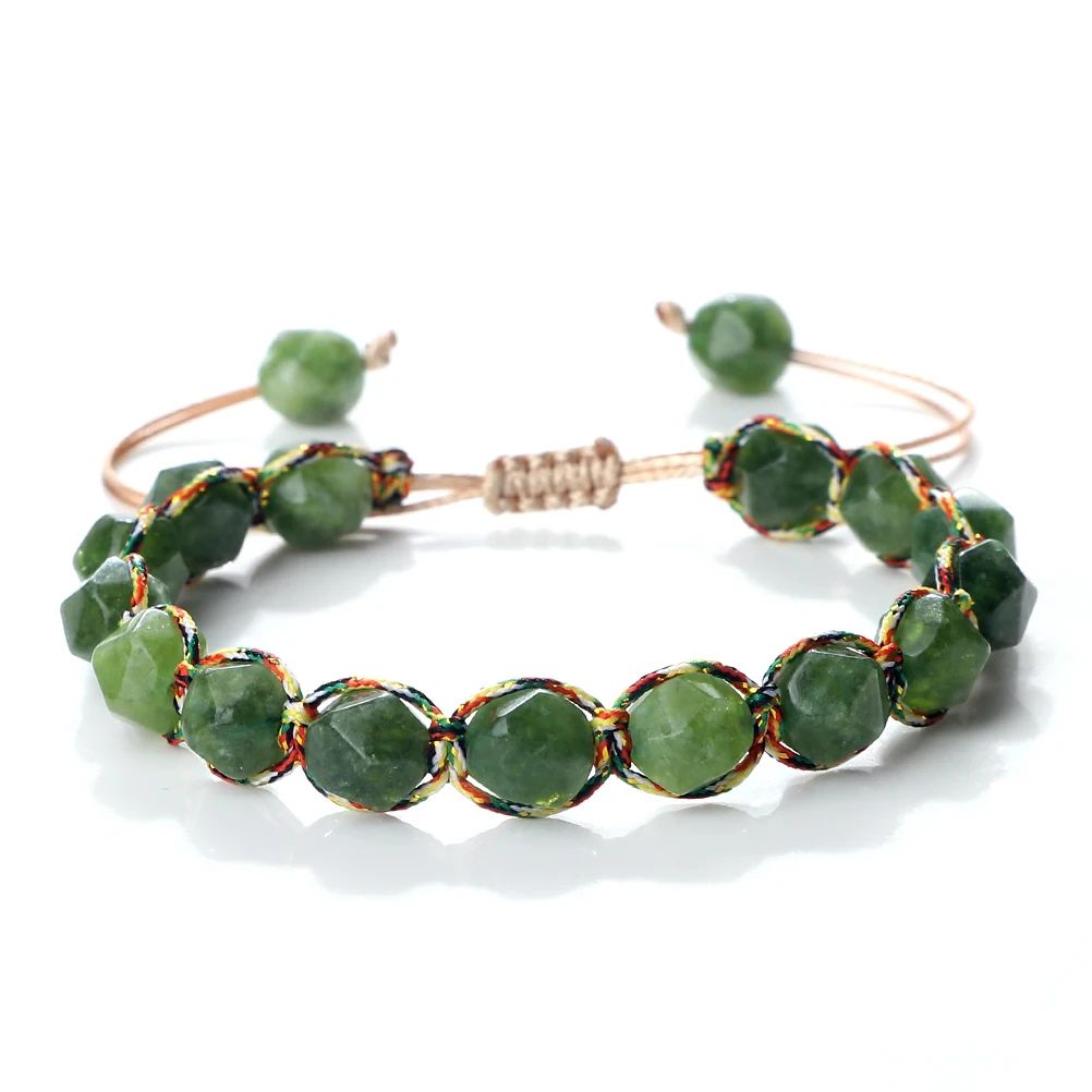 Sun Glow yellow agate bracelet – Handmade braided stone bracelet with 8mm faceted beads