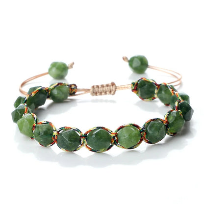 Sun Glow yellow agate bracelet – Handmade braided stone bracelet with 8mm faceted beads