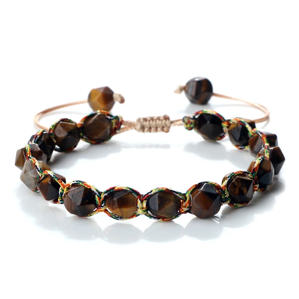 Sun Glow yellow agate bracelet – Handmade braided stone bracelet with 8mm faceted beads
