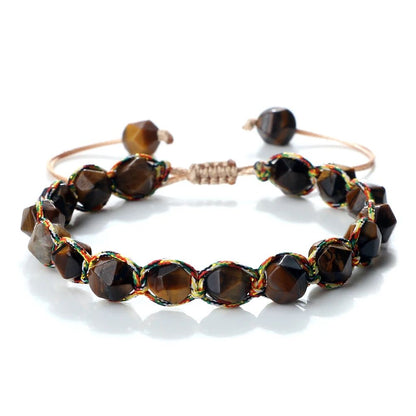 Sun Glow yellow agate bracelet – Handmade braided stone bracelet with 8mm faceted beads
