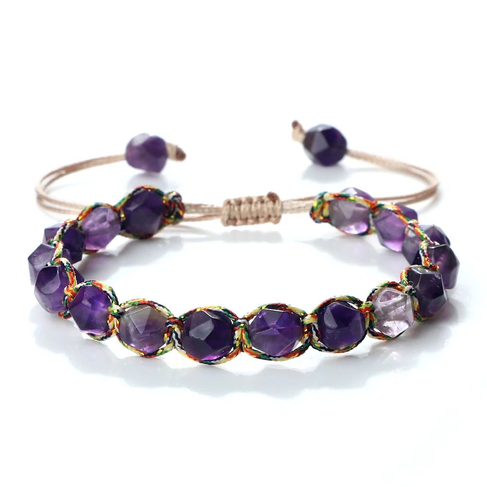 Sun Glow yellow agate bracelet – Handmade braided stone bracelet with 8mm faceted beads
