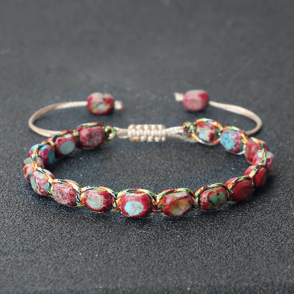 Natural Stone Square Bead Bracelet Adjustable Braided Rope couples bracelet for Women and Men