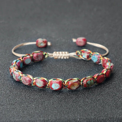 Natural Stone Square Bead Bracelet Adjustable Braided Rope couples bracelet for Women and Men