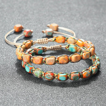 Natural Stone Square Bead Bracelet Adjustable Braided Rope couples bracelet for Women and Men