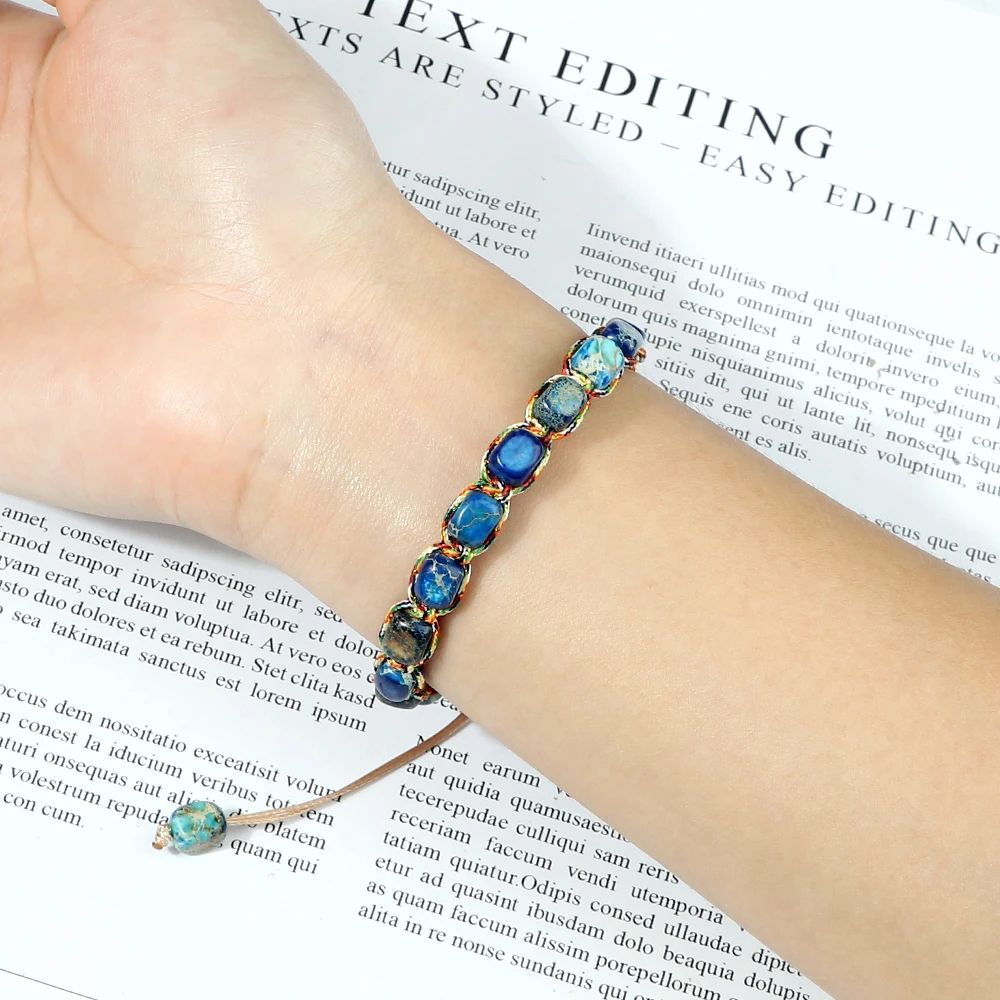 Natural Stone Square Bead Bracelet Adjustable Braided Rope couples bracelet for Women and Men