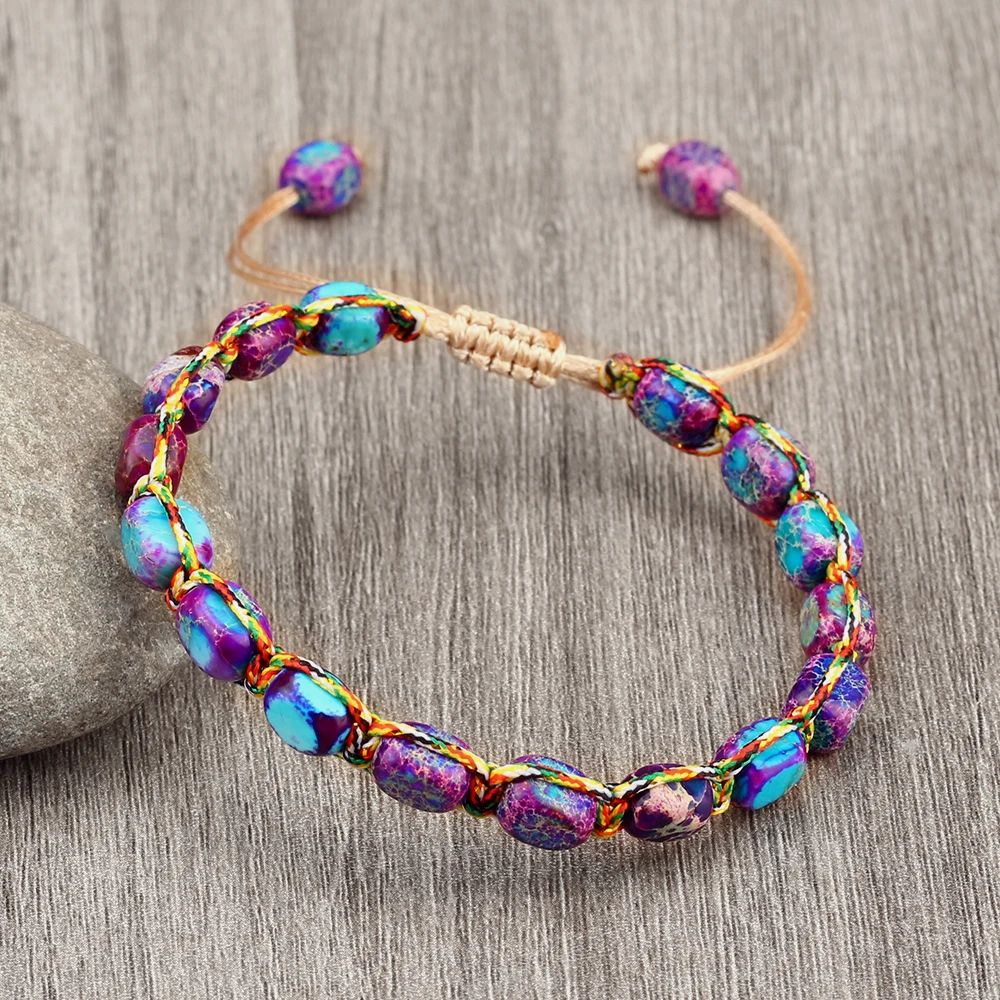 Natural Stone Square Bead Bracelet Adjustable Braided Rope couples bracelet for Women and Men