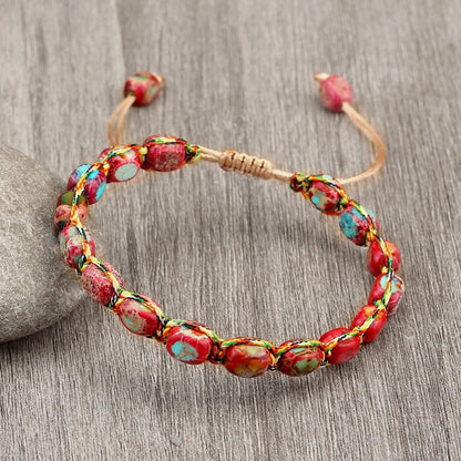 Natural Stone Square Bead Bracelet Adjustable Braided Rope couples bracelet for Women and Men