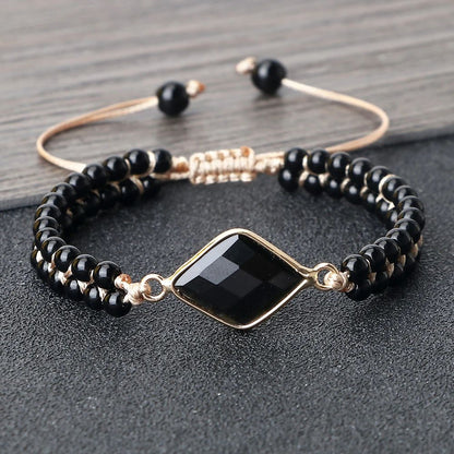 Black Onyx Obsidian Bracelet for Men & Women – Adjustable Braided Handmade Prayer Bracelet