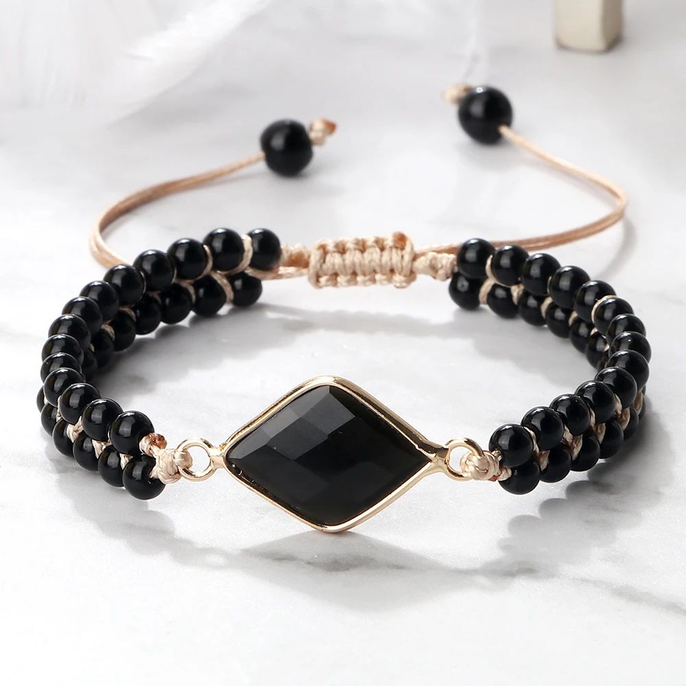 Black Onyx Obsidian Bracelet for Men & Women – Adjustable Braided Handmade Prayer Bracelet