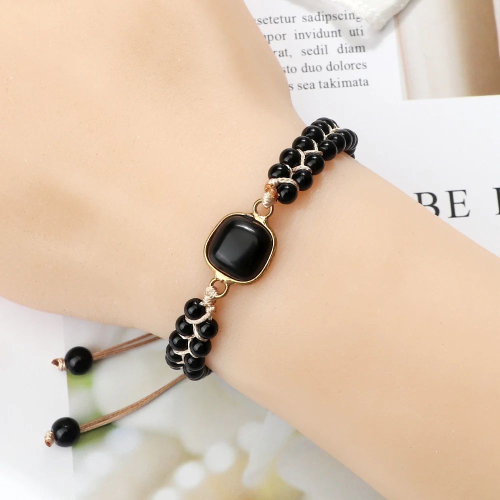 Black Onyx Obsidian Bracelet for Men & Women – Adjustable Braided Handmade Prayer Bracelet