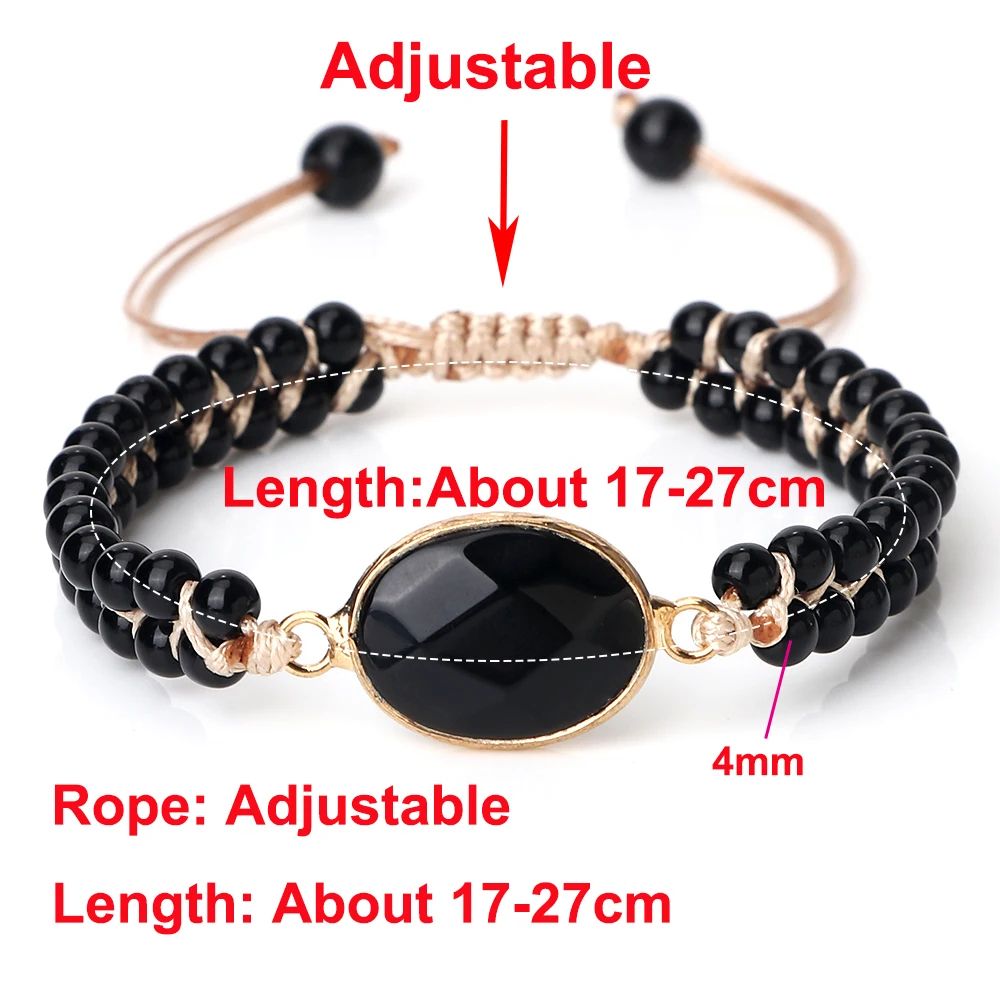 Black Onyx Obsidian Bracelet for Men & Women – Adjustable Braided Handmade Prayer Bracelet