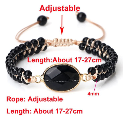 Black Onyx Obsidian Bracelet for Men & Women – Adjustable Braided Handmade Prayer Bracelet