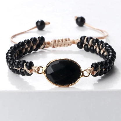 Black Onyx Obsidian Bracelet for Men & Women – Adjustable Braided Handmade Prayer Bracelet