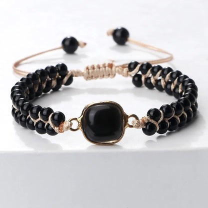 Black Onyx Obsidian Bracelet for Men & Women – Adjustable Braided Handmade Prayer Bracelet