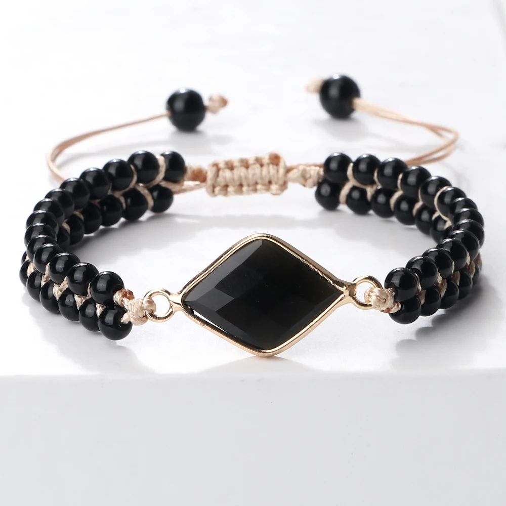 Black Onyx Obsidian Bracelet for Men & Women – Adjustable Braided Handmade Prayer Bracelet