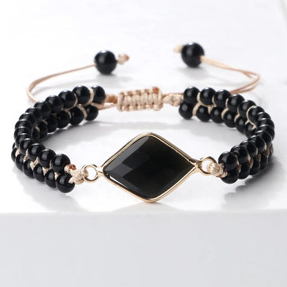 Black Onyx Obsidian Bracelet for Men & Women – Adjustable Braided Handmade Prayer Bracelet