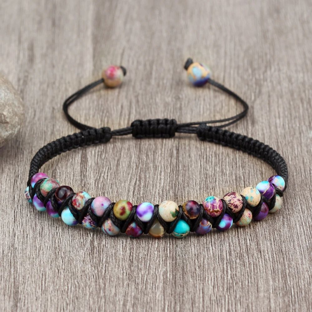 4mm Natural Stone Bracelet for Men and Women, Adjustable Braided Meditation Beaded Bracelet