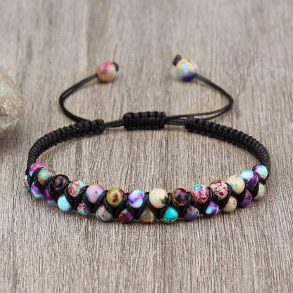 4mm Natural Stone Bracelet for Men and Women, Adjustable Braided Meditation Beaded Bracelet