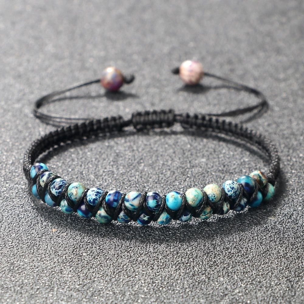 4mm Natural Stone Bracelet for Men and Women, Adjustable Braided Meditation Beaded Bracelet