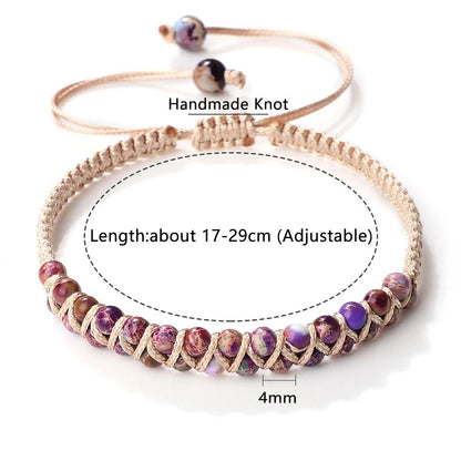 4mm Natural Stone Bracelet for Men and Women, Adjustable Braided Meditation Beaded Bracelet