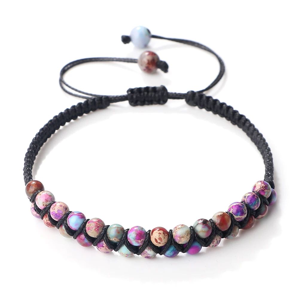 4mm Natural Stone Bracelet for Men and Women, Adjustable Braided Meditation Beaded Bracelet