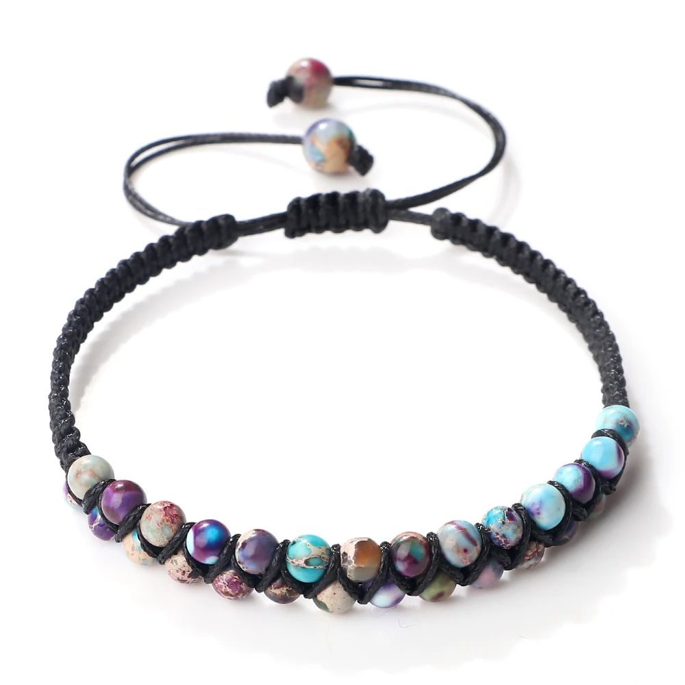 4mm Natural Stone Bracelet for Men and Women, Adjustable Braided Meditation Beaded Bracelet