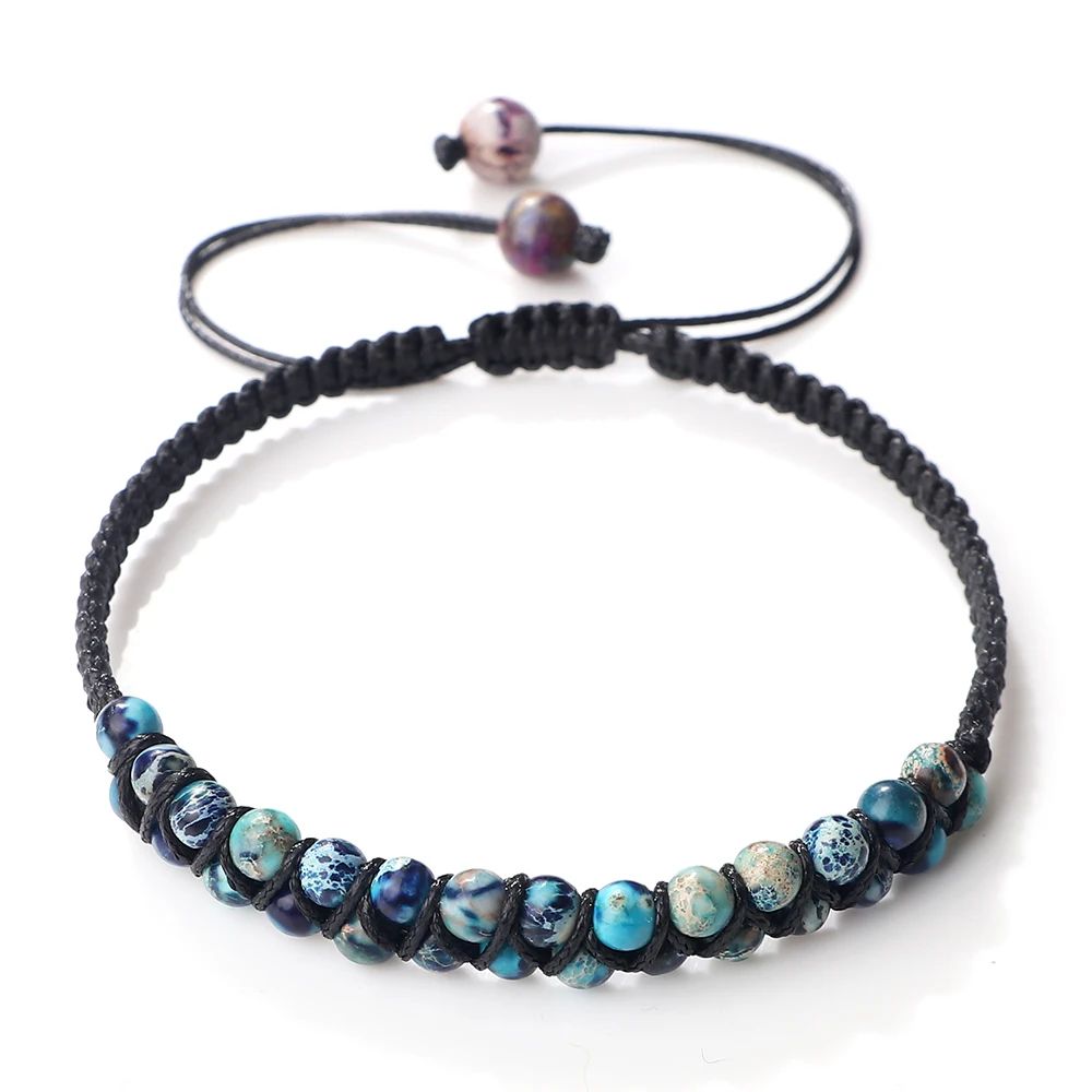 4mm Natural Stone Bracelet for Men and Women, Adjustable Braided Meditation Beaded Bracelet