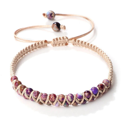 4mm Natural Stone Bracelet for Men and Women, Adjustable Braided Meditation Beaded Bracelet