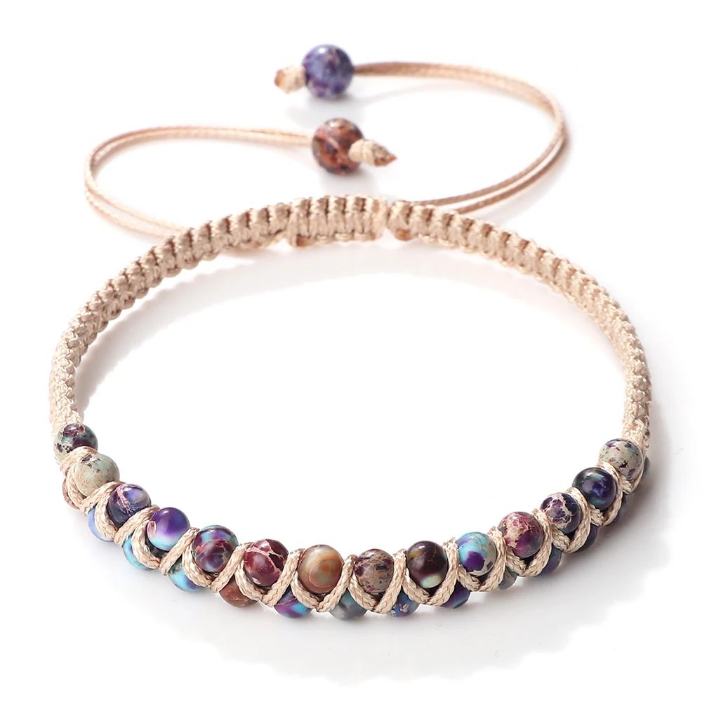 4mm Natural Stone Bracelet for Men and Women, Adjustable Braided Meditation Beaded Bracelet