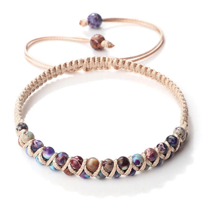4mm Natural Stone Bracelet for Men and Women, Adjustable Braided Meditation Beaded Bracelet