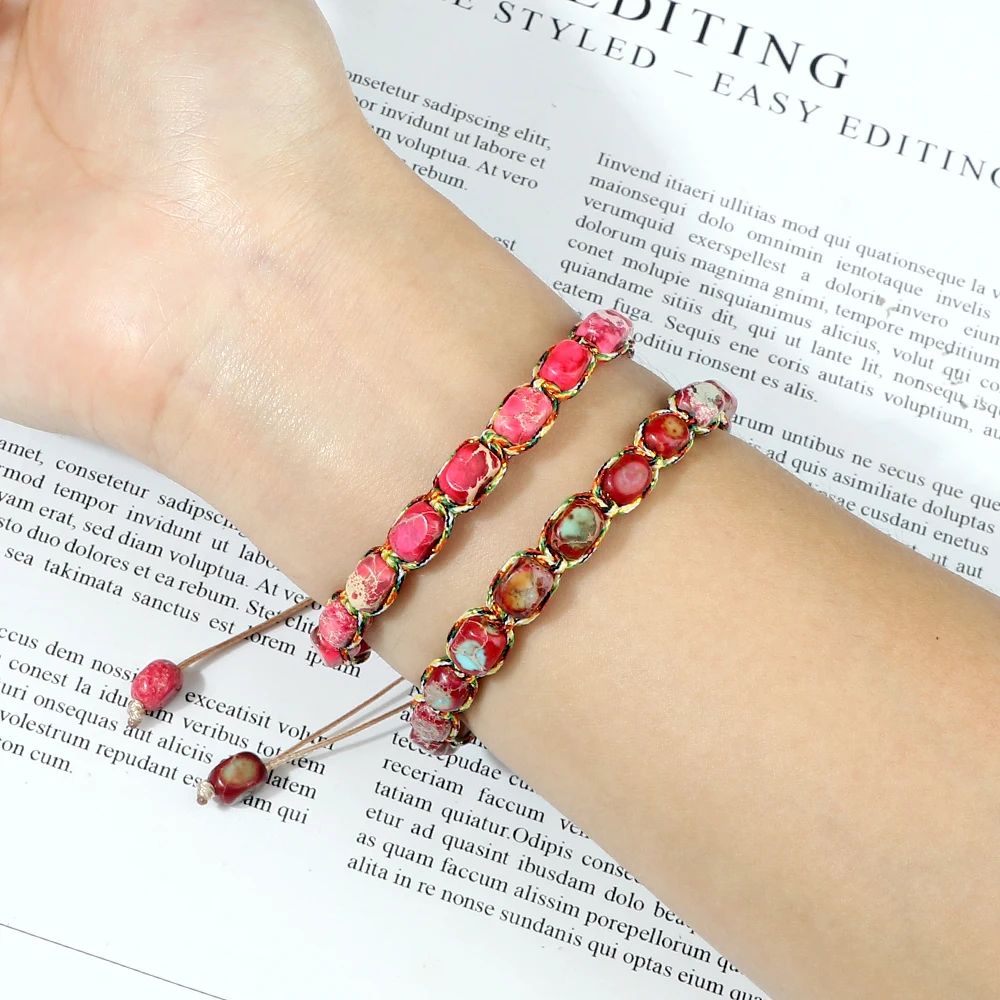 Bohemian Natural Stone Bracelet – Adjustable Braided Handmade Gemstone Wristband