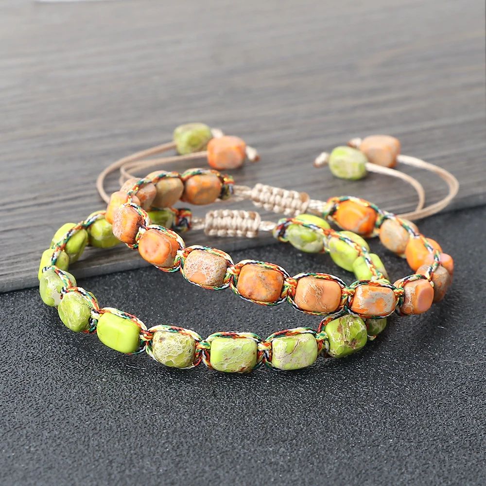Bohemian Natural Stone Bracelet – Adjustable Braided Handmade Gemstone Wristband