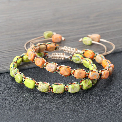 Bohemian Natural Stone Bracelet – Adjustable Braided Handmade Gemstone Wristband