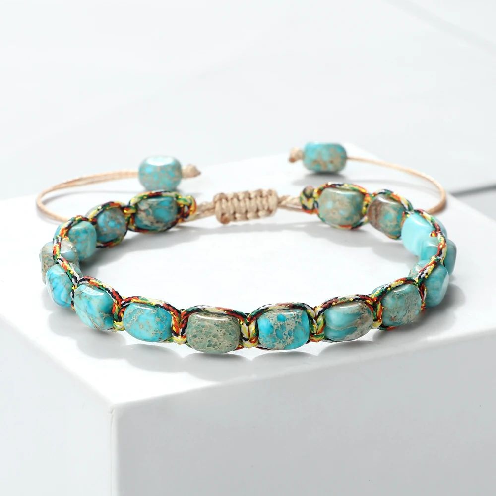Bohemian Natural Stone Bracelet – Adjustable Braided Handmade Gemstone Wristband