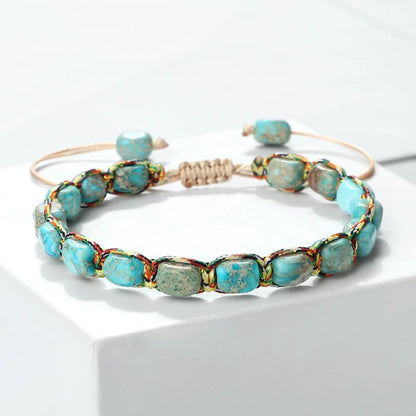 Bohemian Natural Stone Bracelet – Adjustable Braided Handmade Gemstone Wristband