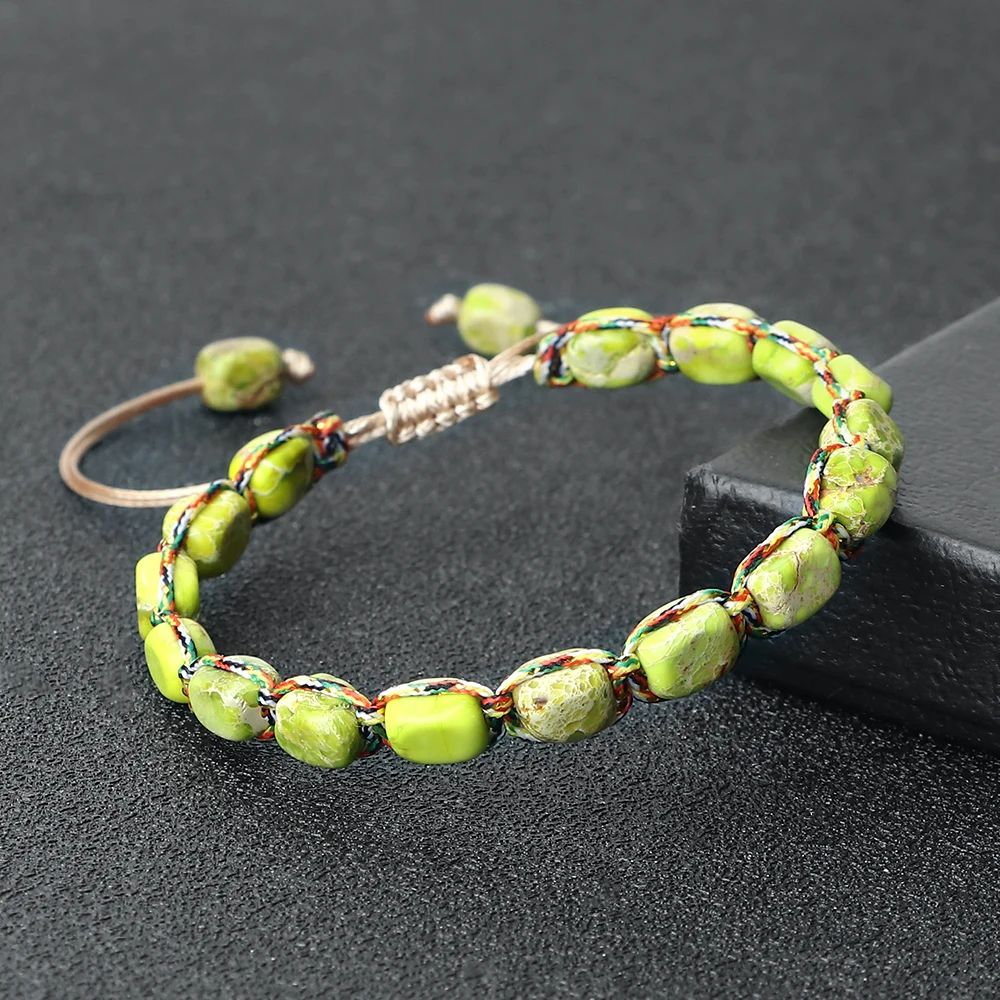 Bohemian Natural Stone Bracelet – Adjustable Braided Handmade Gemstone Wristband