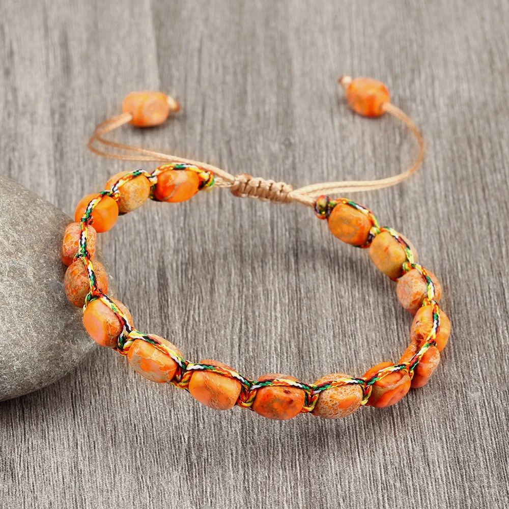 Bohemian Natural Stone Bracelet – Adjustable Braided Handmade Gemstone Wristband