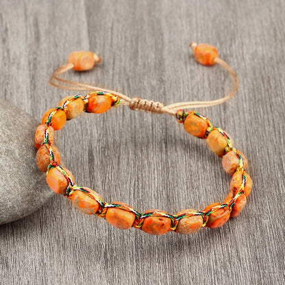 Bohemian Natural Stone Bracelet – Adjustable Braided Handmade Gemstone Wristband