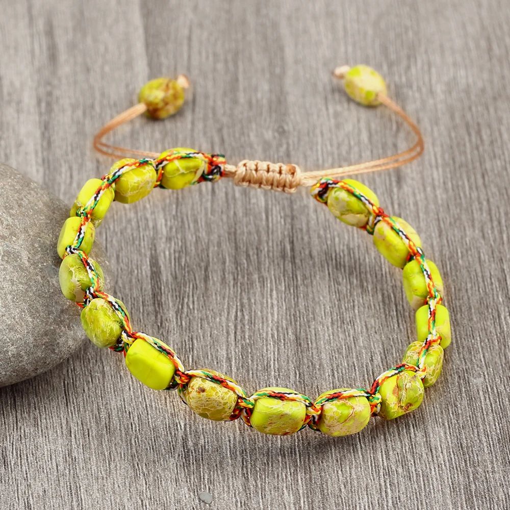 Bohemian Natural Stone Bracelet – Adjustable Braided Handmade Gemstone Wristband