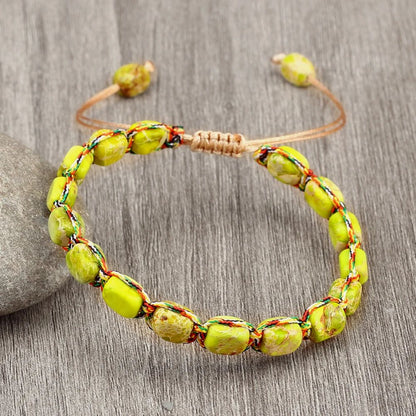 Bohemian Natural Stone Bracelet – Adjustable Braided Handmade Gemstone Wristband