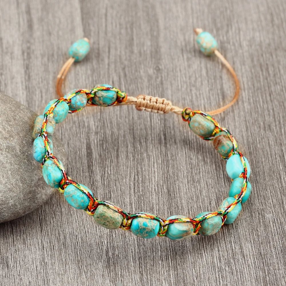 Bohemian Natural Stone Bracelet – Adjustable Braided Handmade Gemstone Wristband