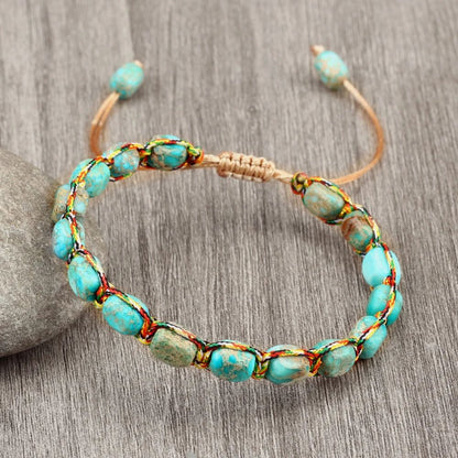 Bohemian Natural Stone Bracelet – Adjustable Braided Handmade Gemstone Wristband