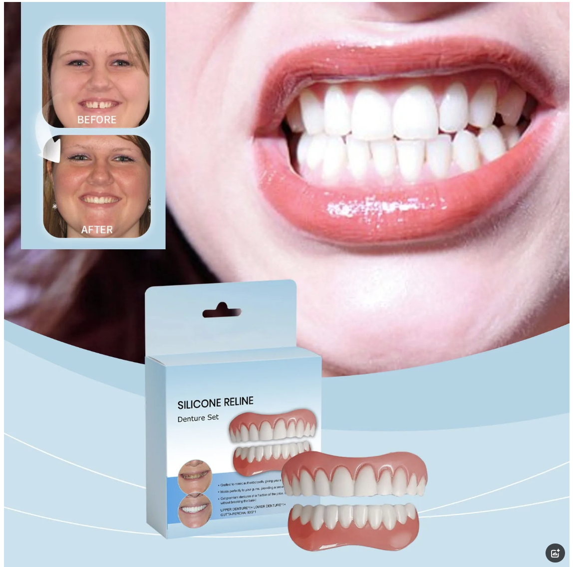 Soft Denture Silicone Kit, Comfortable Upper & Lower Denture Liners