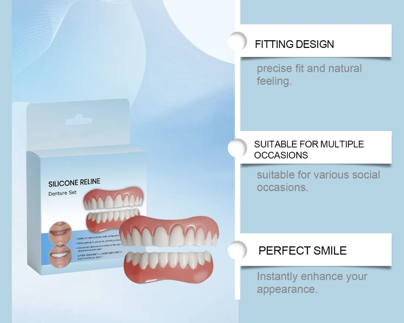 Soft Denture Silicone Kit, Comfortable Upper & Lower Denture Liners