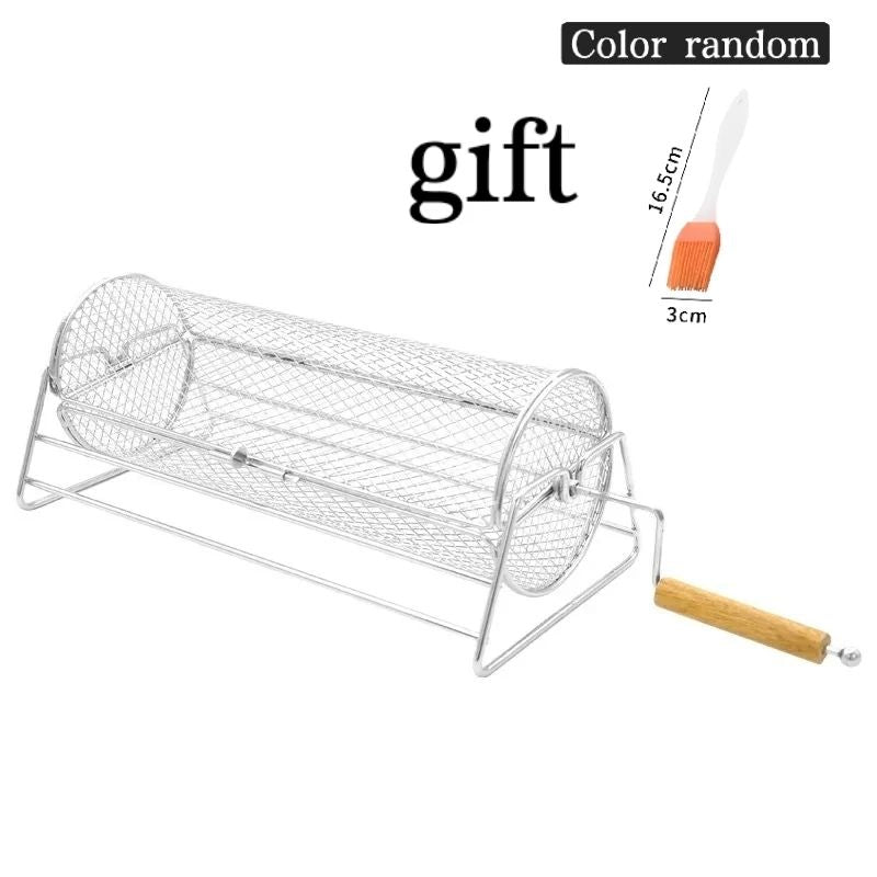 Stainless Steel Rolling BBQ Grill Basket Rotisserie Roaster
