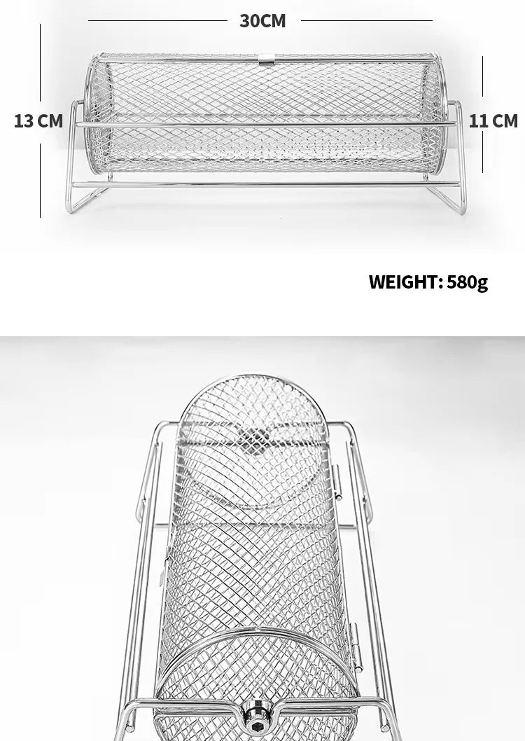 Stainless Steel Rolling BBQ Grill Basket Rotisserie Roaster