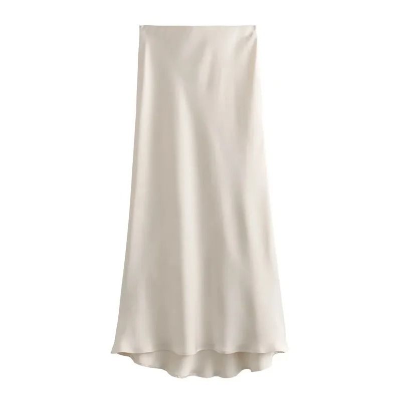 High Waist Satin Midi Skirt Elegant Black Summer Skirt for Women