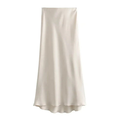 High Waist Satin Midi Skirt Elegant Black Summer Skirt for Women